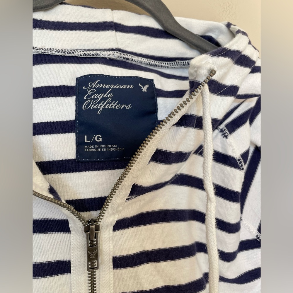 American Eagle Hooded Sweatshirt Navy & White Stripes Size Large - Picture 4 of 11